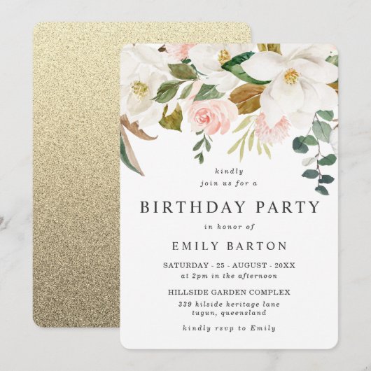 Elegant Blush White Floral het hele jaar door Kaart (Voorkant / Achterkant)