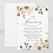 Elegant Blush & White Floral Housewarming Party Kaart (Voorkant / Achterkant)