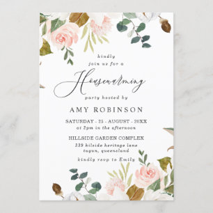 Elegant Blush & White Floral Housewarming Party Kaart