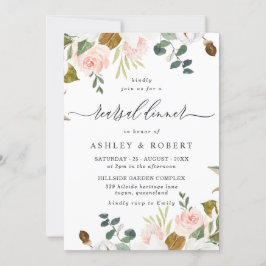 Elegant Blush & White Floral Rehearsal Dinner Kaart