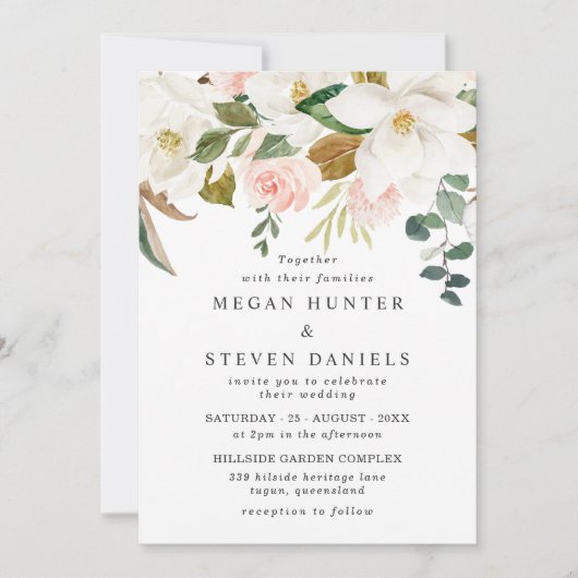Elegant Blush & White Florals Modern Wedding Kaart (Voorkant)