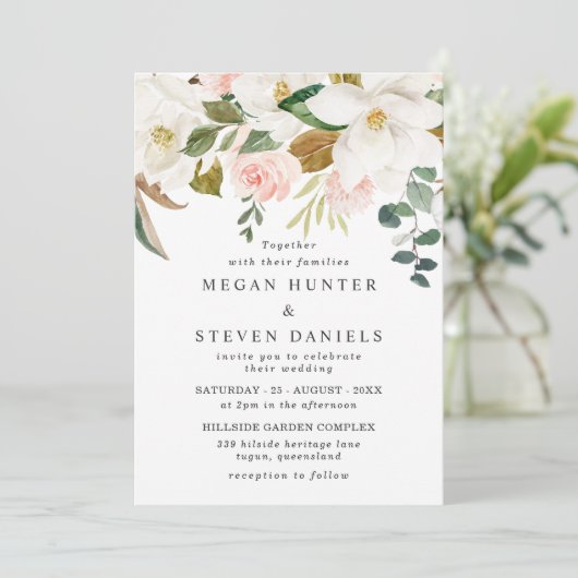 Elegant Blush & White Florals Modern Wedding Kaart (Staand voorkant)