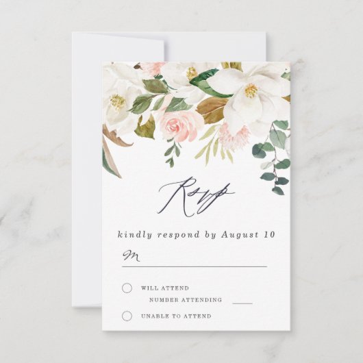 Elegant Blush & White Florals Modern Wedding RSVP Kaartje (Voorkant)