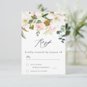 Elegant Blush & White Florals Modern Wedding RSVP Kaartje (Staand voorkant)