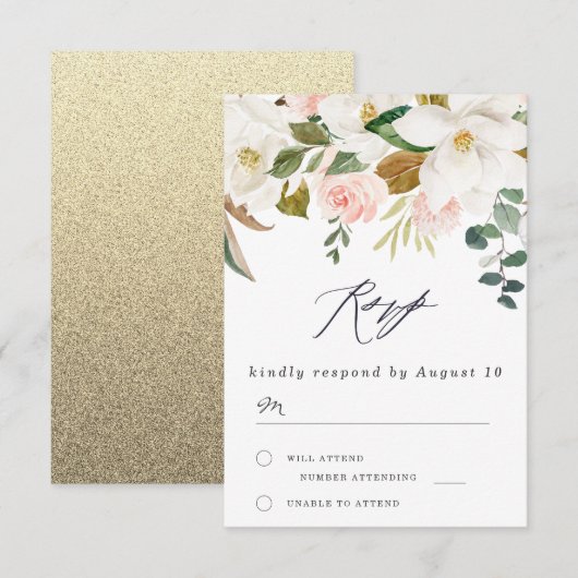 Elegant Blush & White Florals Modern Wedding RSVP Kaartje (Voorkant / Achterkant)