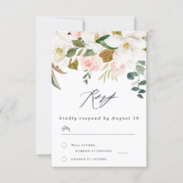 Elegant Blush & White Florals Modern Wedding RSVP Kaartje