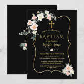 Elegant Blush White Flowers Gold Black Baptisme Kaart (Voorkant / Achterkant)