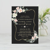 Elegant Blush White Flowers Gold Black Wedding Kaart (Staand voorkant)