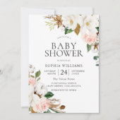 Elegant Blush White Waterverf Flowers Baby shower Kaart (Voorkant)