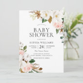 Elegant Blush White Waterverf Flowers Baby shower Kaart (Staand voorkant)