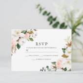 Elegant Blush & White Waterverf Flowers Wedding RSVP Kaartje (Staand voorkant)