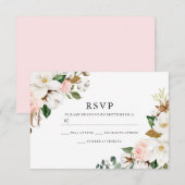 Elegant Blush & White Waterverf Flowers Wedding RSVP Kaartje (Voorkant / Achterkant)