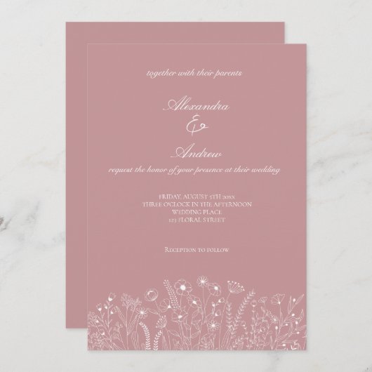 Elegant Blush Wildflower Script Weddenschap Kaart (Voorkant / Achterkant)