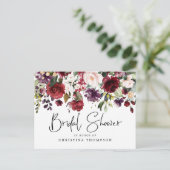 Elegant Blush Wine Floral Bridal Shower Invitation Uitnodiging Briefkaart (Staand voorkant)