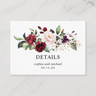 Elegant Blush Wine Floral Wedding Details Enclosur Informatiekaartje