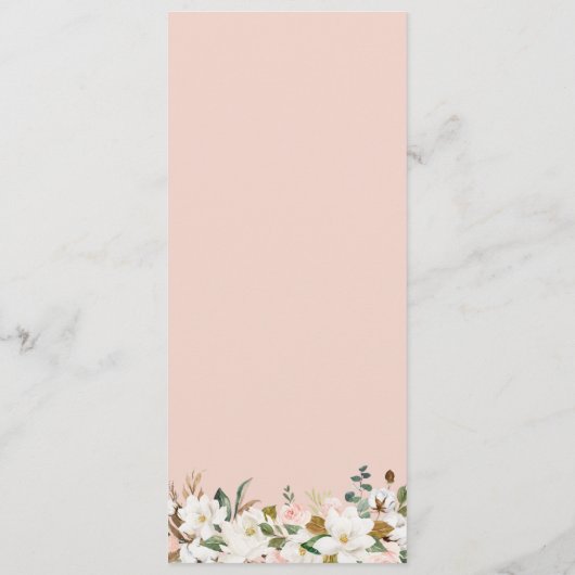 Elegant Blush Wit Magnolia Bloemen Bruiloft Menu (Achterkant)