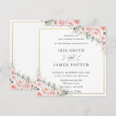 Elegant Blush Zacht Roze Bloemen Goud Bruiloft Vie Kaart (Voorkant / Achterkant)