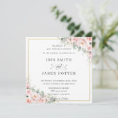 Elegant Blush Zacht Roze Bloemen Goud Bruiloft Vie Kaart (Staand voorkant)
