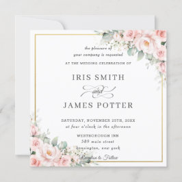 Elegant Blush Zacht Roze Bloemen Goud Bruiloft Vie Kaart