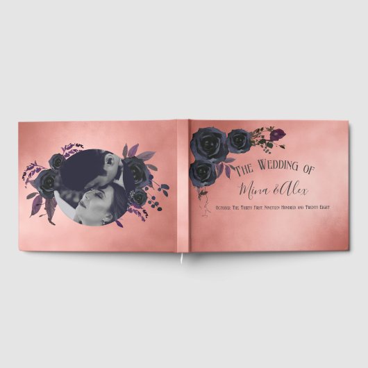 Elegant Blush Zwart Roos Foto Bruiloft Gastenboek (Volledig)
