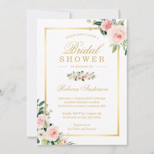 Elegant Blushing Pink Floral Gold Vrijgezellenfees Kaart (Voorkant)