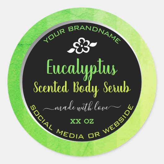 Elegant Body Serub Product Verpakking Groen Zwart Ronde Sticker (Voorkant)