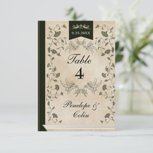 Elegant  Boek Hoesje Trouwtafel Nummer Informatiekaartje (Staand voorkant)