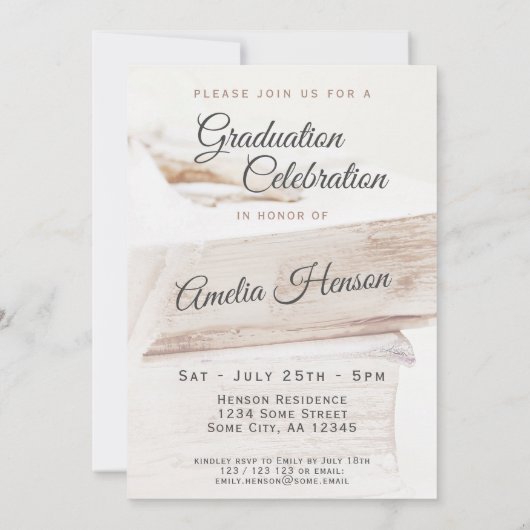 Elegant Boek Stack Afstuderen Foto Afstuderen Kaart (Achterkant)