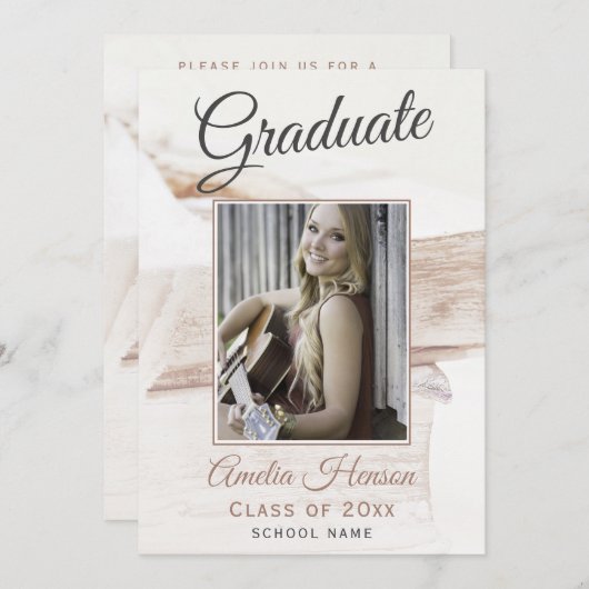 Elegant Boek Stack Afstuderen Foto Afstuderen Kaart (Voorkant / Achterkant)