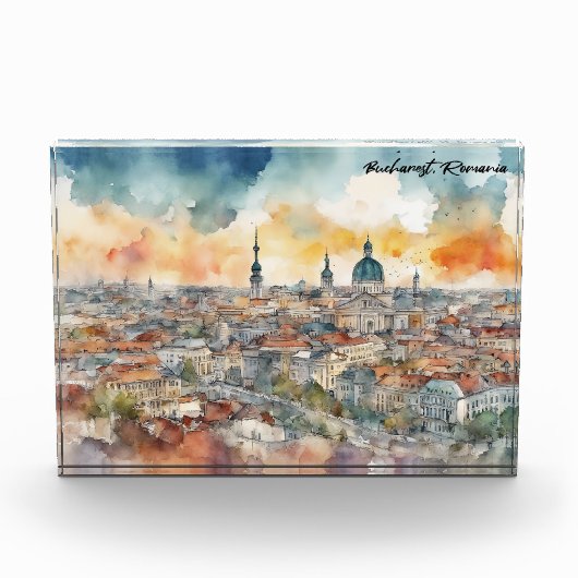 Elegant Boekarest Roemenië Waterverf Stad Uitzicht Fotoblokken (Voorkant)