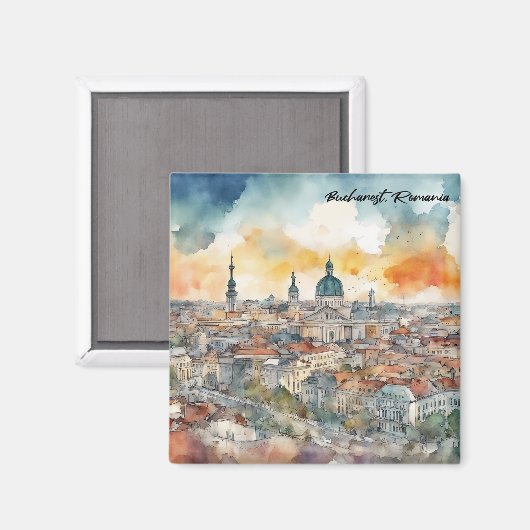 Elegant Boekarest Roemenië Waterverf Stad Uitzicht Magneet (Voorkant / Achterkant)