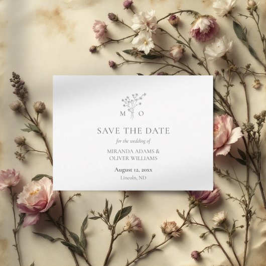 Elegant boeket grijze bruiloft save the date kaart