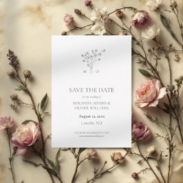Elegant boeket grijze bruiloft save the date kaart