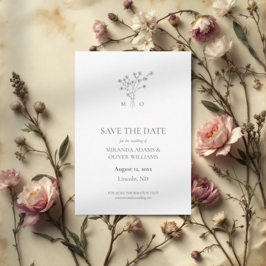 Elegant boeket grijze bruiloft save the date kaart