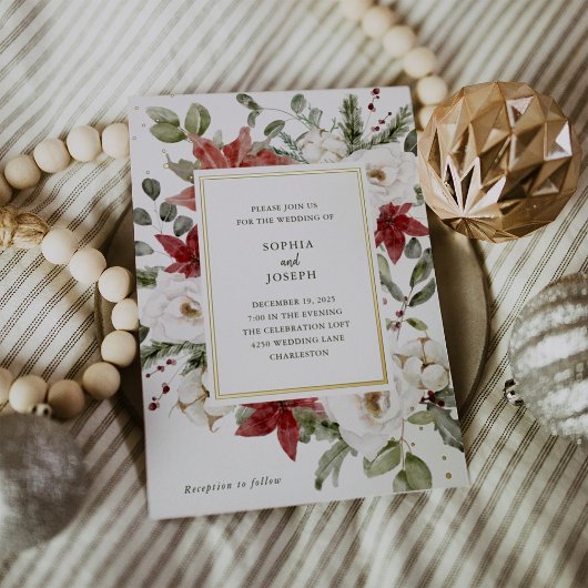 Elegant boeket | Kerst vakantie bruiloft goud Folie Uitnodiging