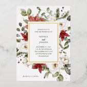 Elegant boeket | Kerst vakantie bruiloft goud Folie Uitnodiging (Voorkant)