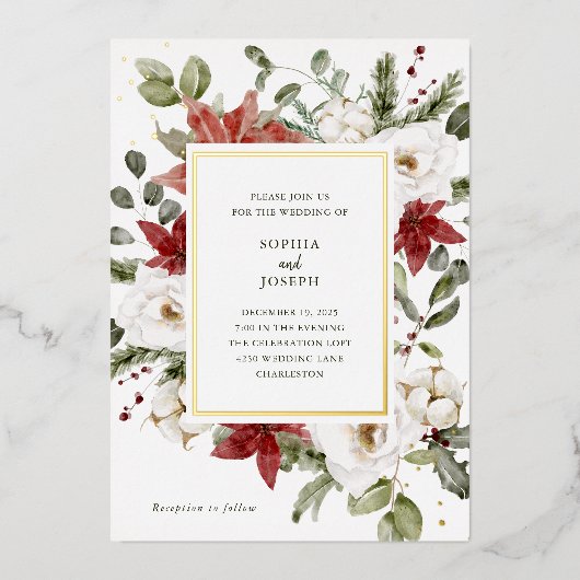 Elegant boeket | Kerst vakantie bruiloft goud Folie Uitnodiging (Voorkant)