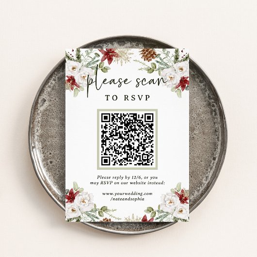 Elegant boeket | Kerstmis RSVP met QR-code Informatiekaartje