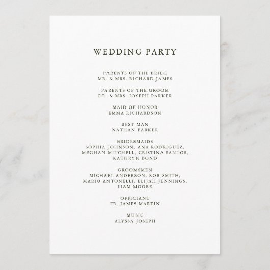 Elegant boeket | Kerstvakantie bruiloft Programmakaart (Achterkant)