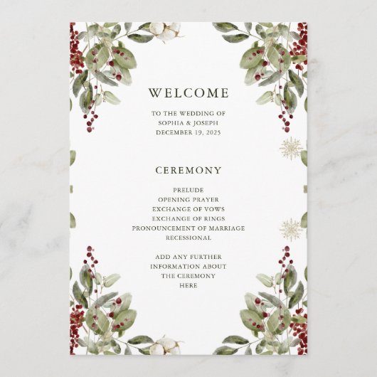 Elegant boeket | Kerstvakantie bruiloft Programmakaart (Voorkant)