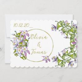 Elegant boeket van waterverf columbines feestdagenkaart