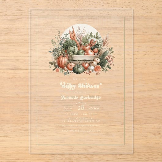 Elegant boeren markt Baby shower Acryl Uitnodigingen (Voorkant)