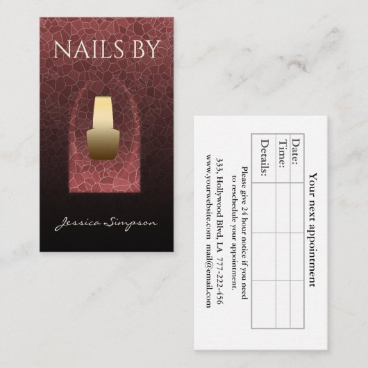 Elegant bogundy mosaic ellipse goudnagel poetsacht afsprakenkaartje (Voorkant / Achterkant)