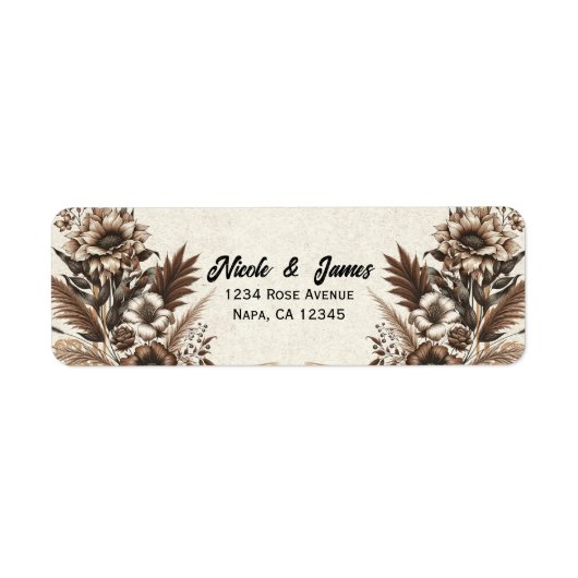 Elegant Boheems Bloemen Bruiloft Etiket (Voorkant)