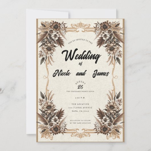 Elegant Boheems Bloemen Bruiloft Kaart (Voorkant)