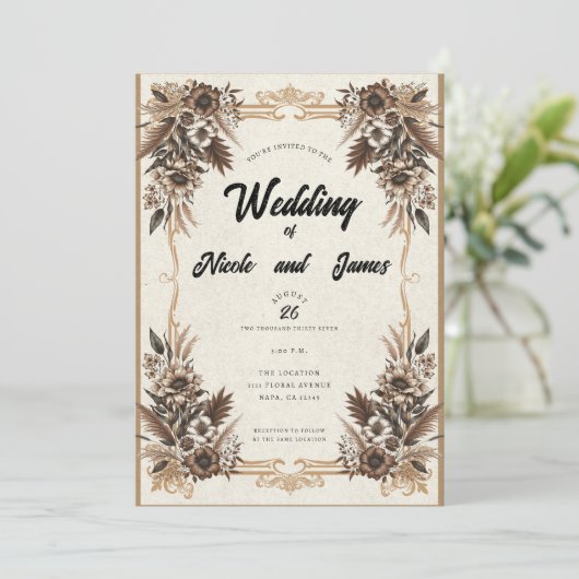 Elegant Boheems Bloemen Bruiloft Kaart (Staand voorkant)