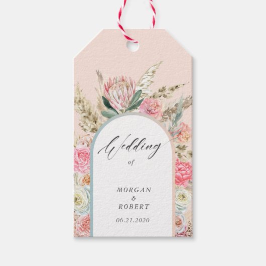 Elegant Boheems Bloemen Bruiloft Monogram Cadeaulabel (Voorkant)