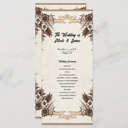 Elegant Boheems Bloemen Bruiloft Programmakaart (Voorkant / Achterkant)