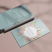 Elegant Boheems Bloemmonogram Blauw Visitekaartje