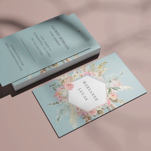 Elegant Boheems Bloemmonogram Blauw Visitekaartje